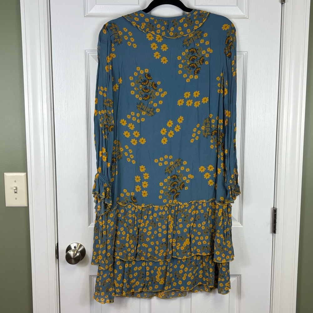 Sundance blue gold long sleeve floral dress sz med - Picture 9 of 9